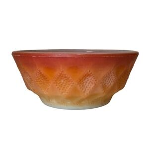 Vintage Fire-King Kimberly Orange Red Ombre Milk Glass Bowl Anchor Hocking USA